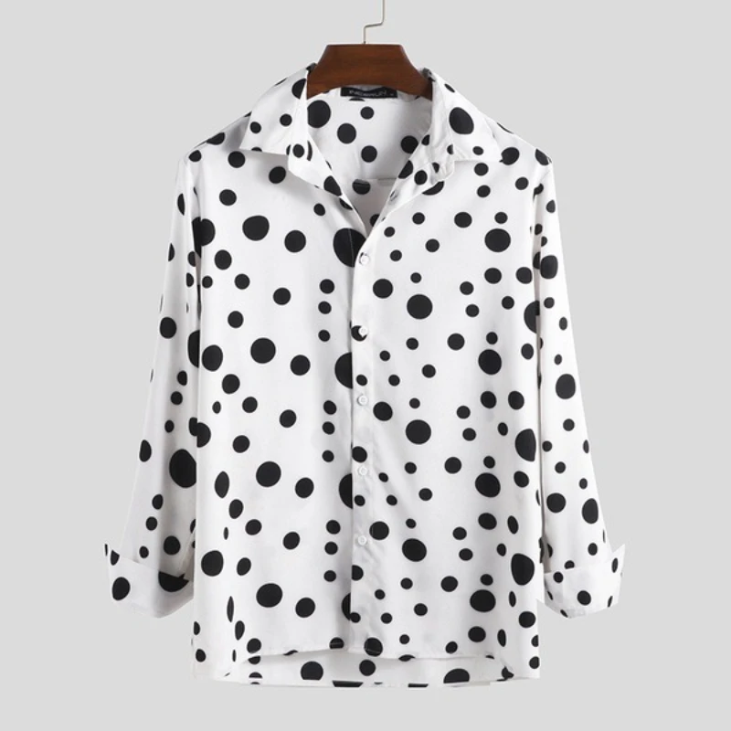 Landuxiu 2022 Men's New Wave Point Fashion Print Casual High Quality Long Sleeve Shirt For Men рубашки