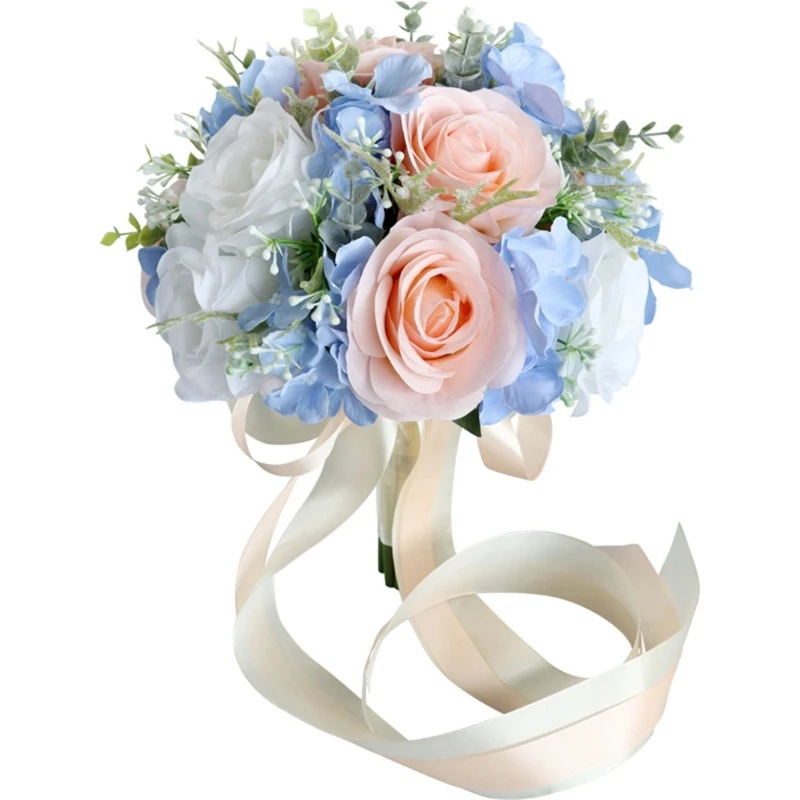 

Свадебный искусственный синий розовый цветочный букет, декоративные цветочные украшения, ручной Букет невесты, Свадебная вечеринка