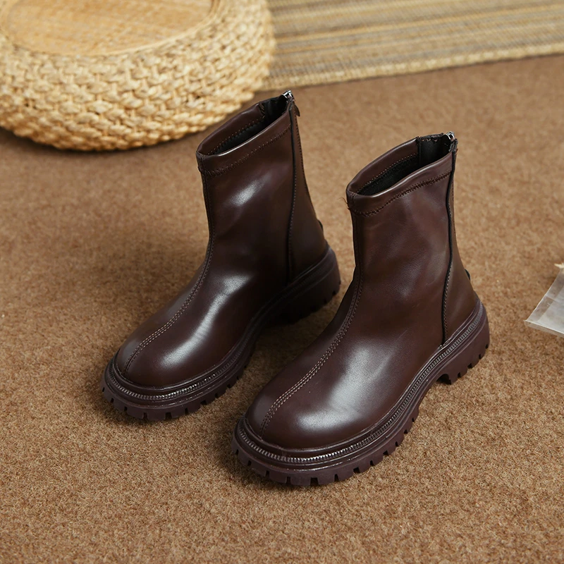 Women's Ankle Boots Mid Boots Thick Sole Soft PU Leather Boots Shoes Women's Fashion Autumn Winter Botas Platform Shoes