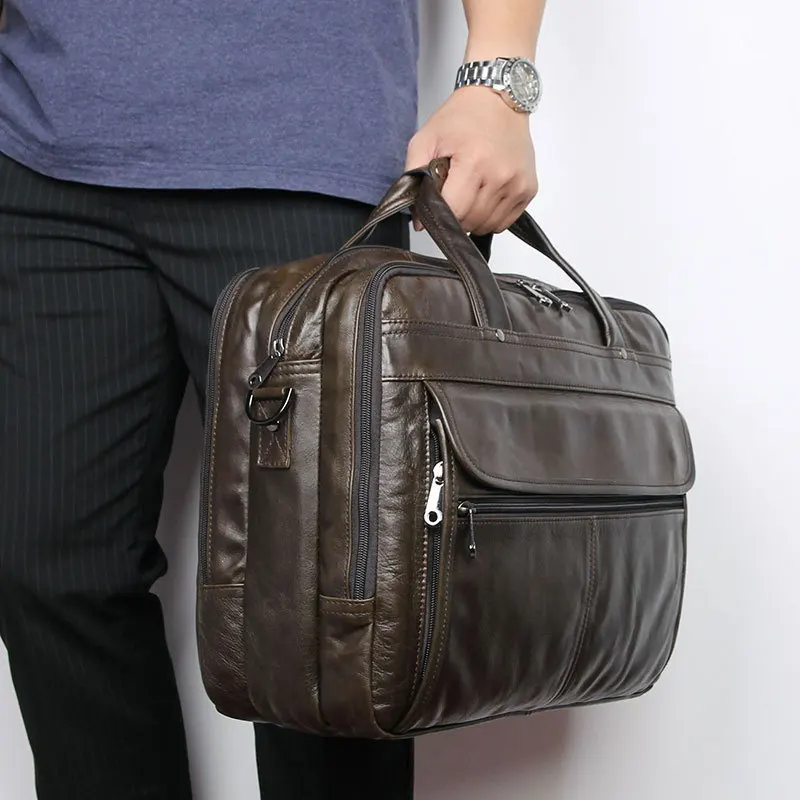 Genuine Leather Handbag for Men Luxury Business Laptop Bag Men's Soft Real Cowhide Leather Shoulder Bag Large Document Briefcase
