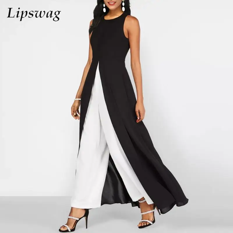 

Женский Повседневный комбинезон без рукавов, элегантный офисный комбинезон в стиле пэчворк с круглым вырезом, комбинезон для весны и лета