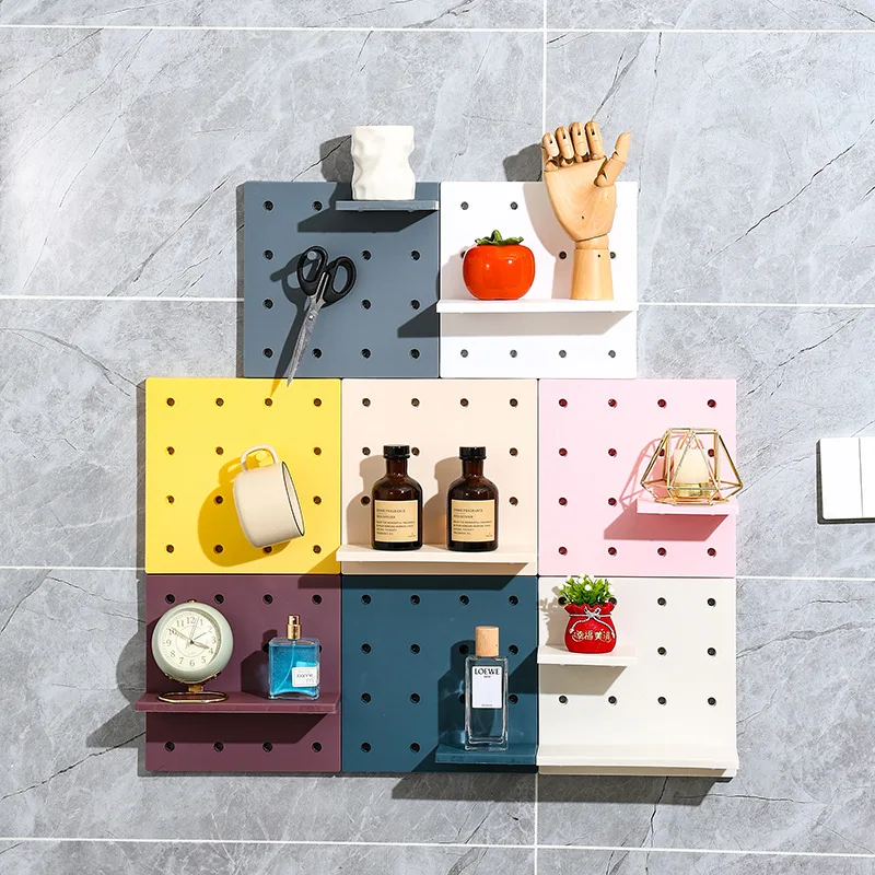 

Papan Lubang Kait Rak Dinding Perekat Diri Rak Penyimpanan Meja Organizer Ruangan Organisasi Rak Kamar Mandi DIY Shelf Organizer