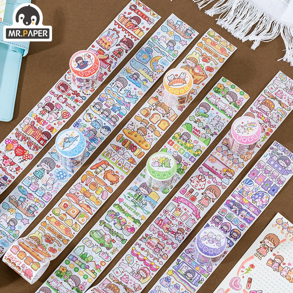 

Mr.paper 6 Style Cartoon Washi Tape Cute Little Girl Illustration Hand Account Material DIY Decorative Scrapbook Masking Tape