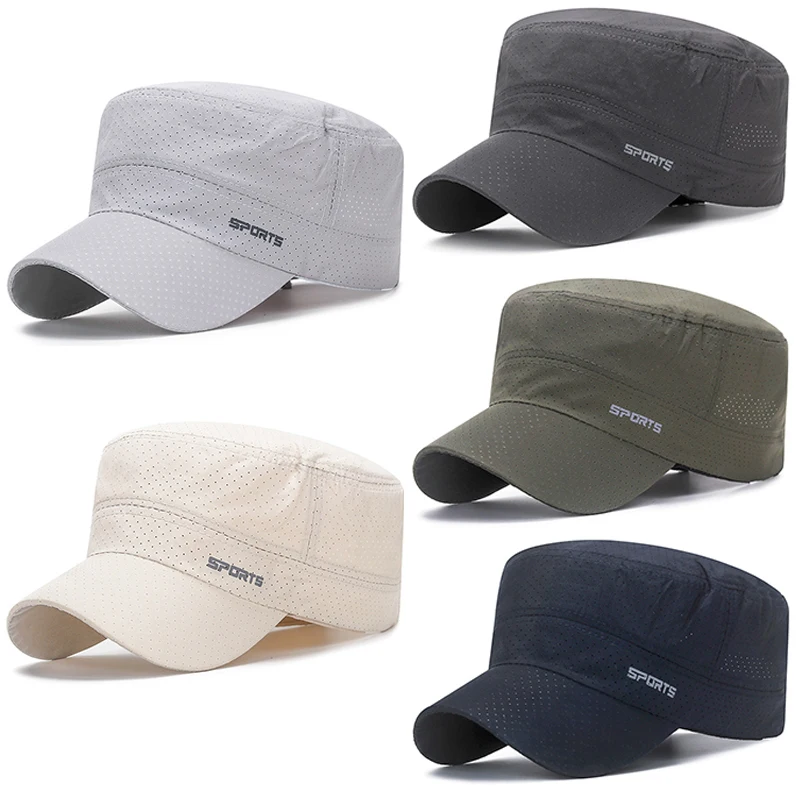 

Summer Quick Dry Flat Top Hat For Men Women Summer Mesh Breathable Military Caps Baseball Hat Cadet Army Cap Casquette Militaire