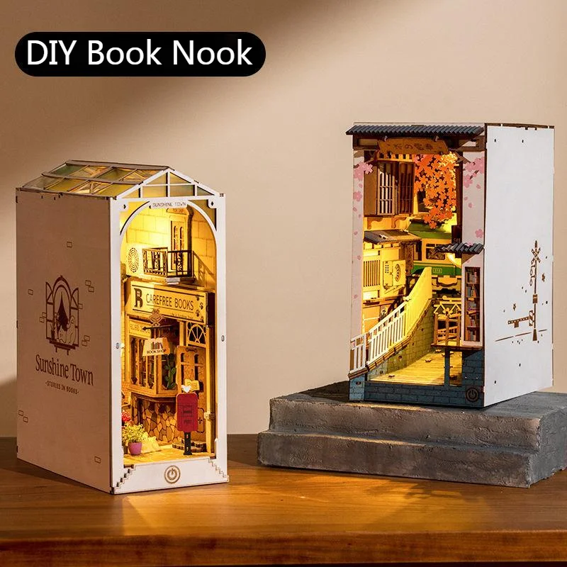 diy book nook kit wooden magic harry cabin bookshelf model 3d calligraphy dollhouse art house room decoration toy creative gifts free global shipping
