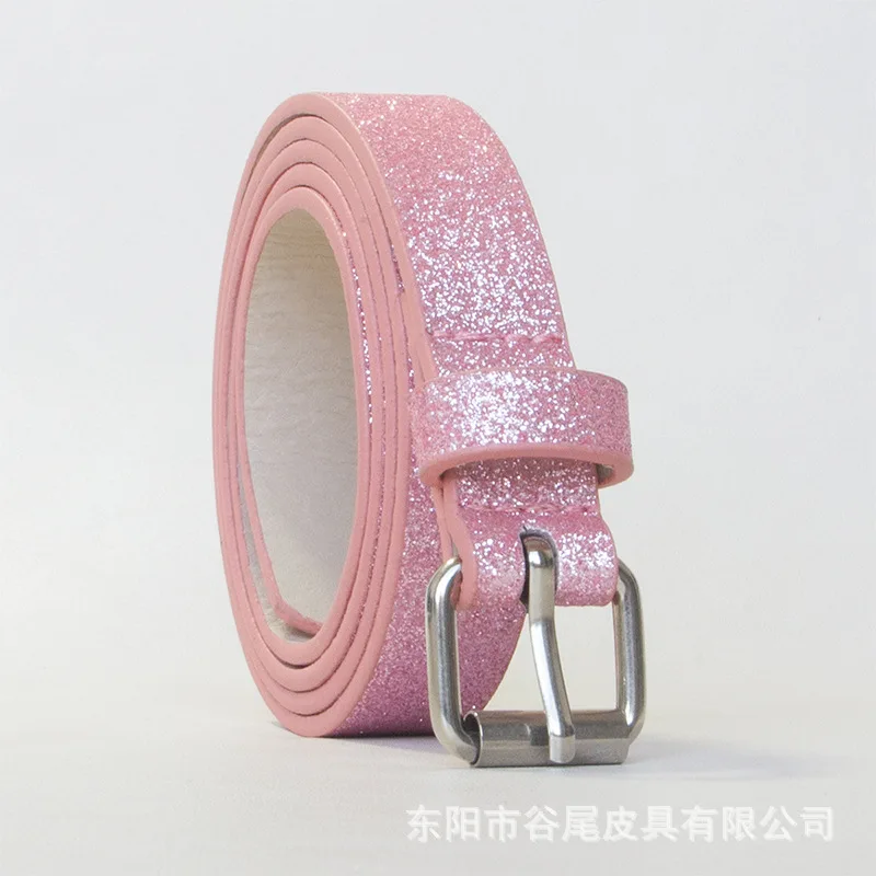Fashion Shiny Glitter Ladies Waist Belt Square Pin Buckle Jeans Belts for Women Pu Waistbands Pink Silver Jeans Belt Girls Gift