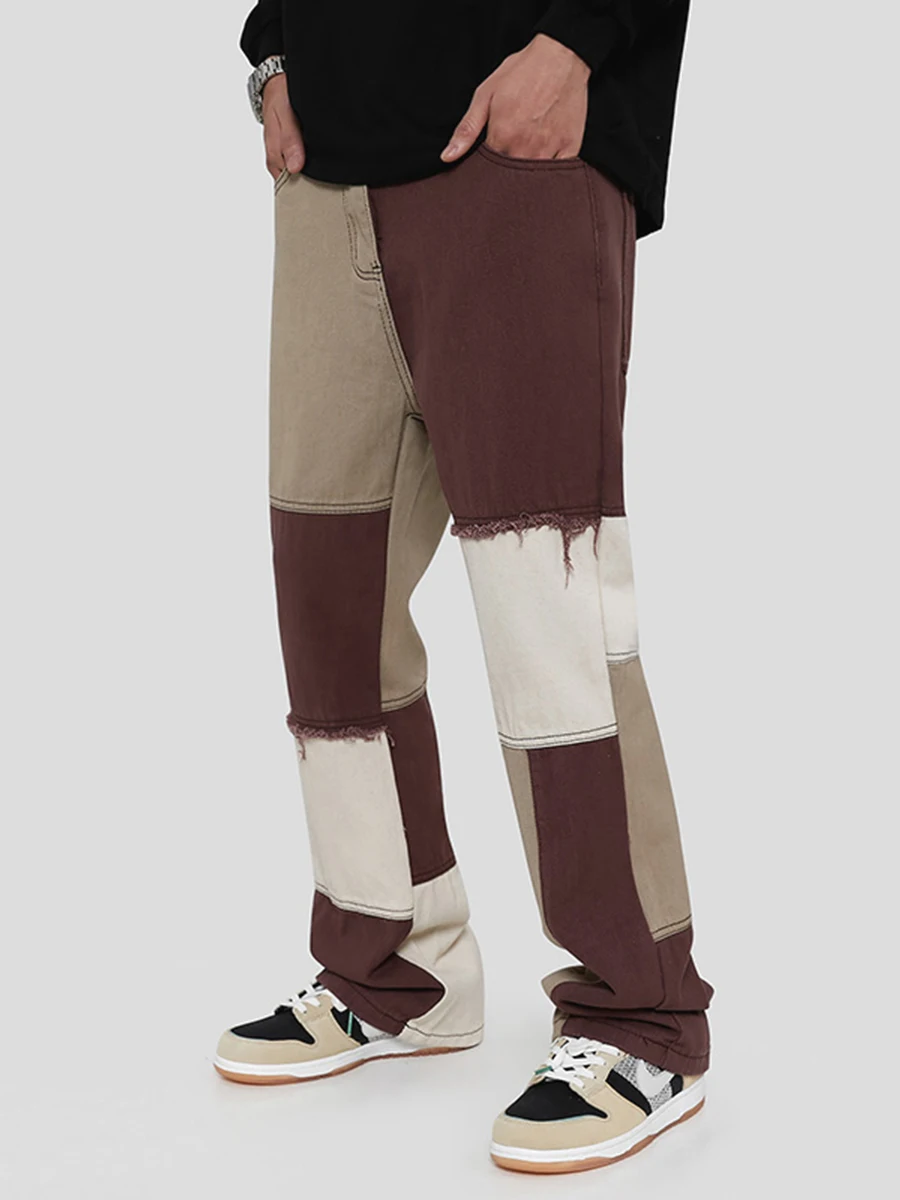 Four Seasons Men's Jeans Casual Slim Stitching Hip Hop Men's Loose Jeans Men's Fashion Trend Pants Streetwear Ins Hot Sale JEANS