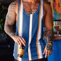 men fashion tank top sleeveless model striped tops sexy pullovers 2022 summer new casual shirt clothing slim bodybuilding vest