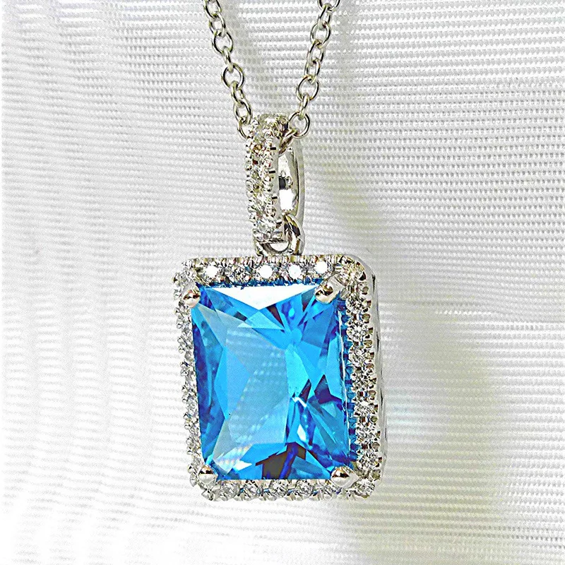 

Gorgeous Blue Square Cubic ia Pendent Necklace Women Delicate Engagement Glass Filled Neck Necklace Gift Lady's Trendy Jewelry