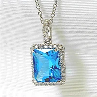 gorgeous blue square cubic ia pendent necklace women delicate engagement glass filled neck necklace gift ladys trendy jewelry