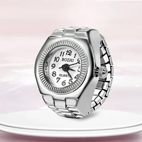 Винтажные мини-часы в стиле панк на палец, часы из сплава с эластичным ремешком, часы, ретро римские Кварцевые часы с кольцами для женщин и мужчин