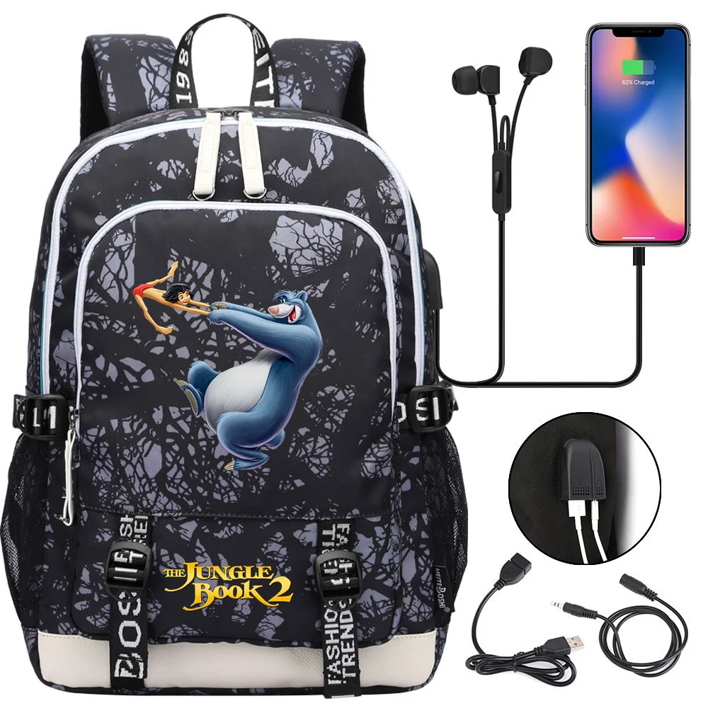 

Disney The Jungle Book School Bags For Teenager USB Charging Laptop Backpack Cartoon Boys Girls Book Bag Mochila Bag