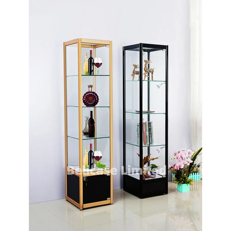 Под заказ. Индивидуальная стеклянная витрина с замковыми полками для высоких