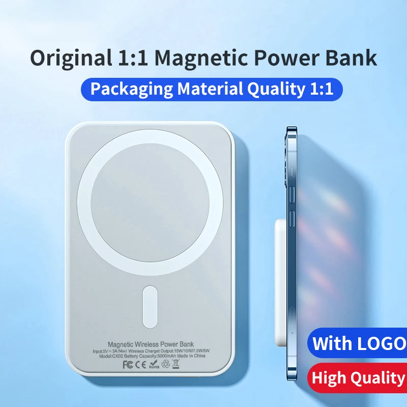 

5000mAh Original 1:1 Macsafe Power Bank Portable Magnetic Wireless Charger For iPhone12 13 14 Pro Max External Auxiliary Battery