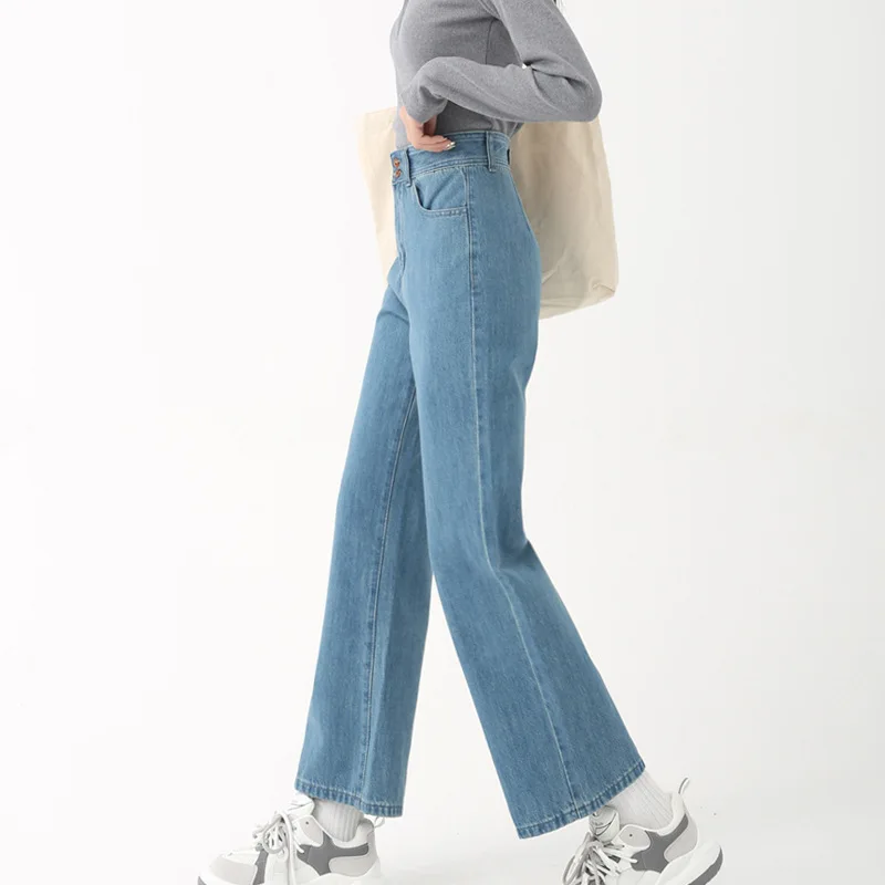 High Waisted Jeans Women Korean Version Straight Fit Cropped Casual Long Pants Streetwear 2023 Spring/summer New Women Clothing