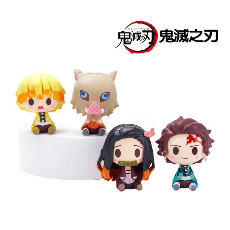 

4 Pack Anime Demon Slayer Figure Q Version Kamado Tanjirou Kamado Sitting KimetsuNo Yaiba Action Figure Kawaii Toy Gift for Kids