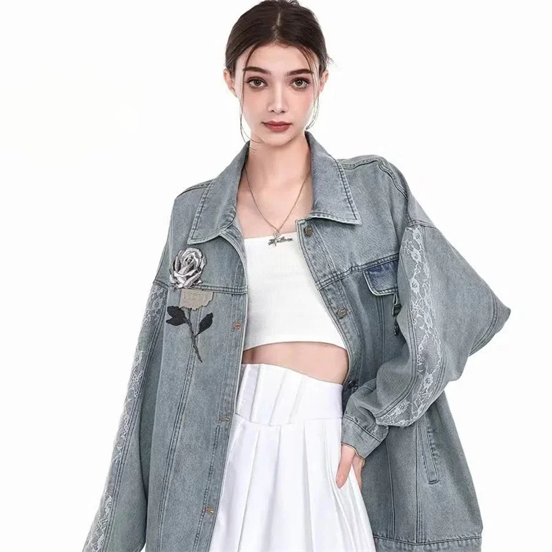 

Высококачественная джинсовая куртка с вышивкой Sense Of Pure Desire для женщин, новинка 2023, модная взрывобезопасная весенне-осенняя трендовая куртк...