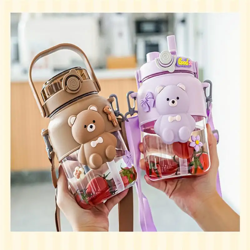 

1100ml Kawaii Bear Straw Water Cup High-value Drop-resistant Drinkware Portable Outdoor Water Bottles Water Cup For Students New