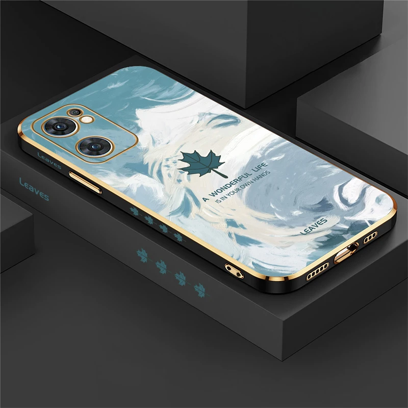 Maple Leaf Plating Case For OPPO Find X5 X3 Lite X2 NEO F15 F19 F11 F17 F21 Pro Anti-fall Silicone Shockproof Phone Cover Coque