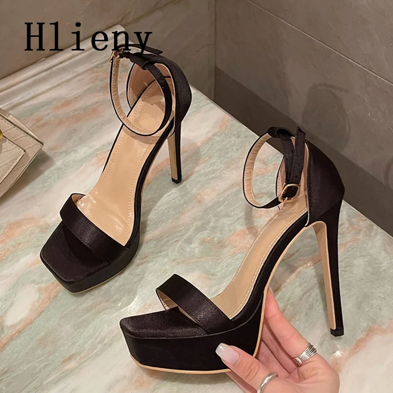 

Hlieny 2023 New Summer Sexy Platform High Heels Women Sandals Open Toe Ankle Buckle Strap Pumps Nightclub Party Shoes Black
