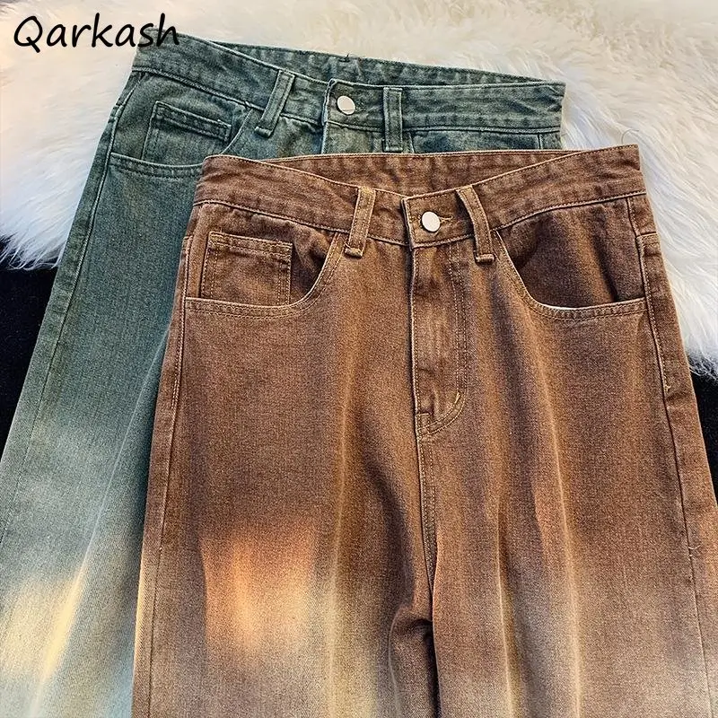 

Джинсы женские прямые градиентных цветов, винтажная модная уличная одежда в американском стиле бойфренда по щиколотку, с завышенной талией, повседневные универсальные