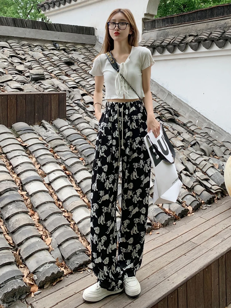 

Womens god print summer pants high waist wide leg pants women casual loose trousers spring thin harajuku pantalon y2k clothes