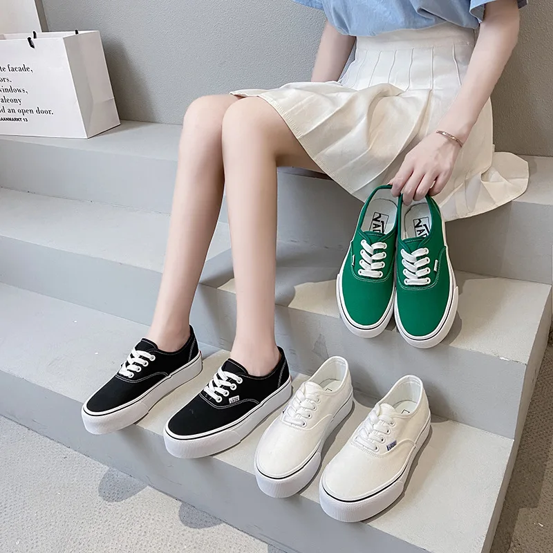 Summer Thick Soled Canvas Shoes for Women Green Temperament Casual Sports Shoes Korean Version Increase Breathable Student Shoes