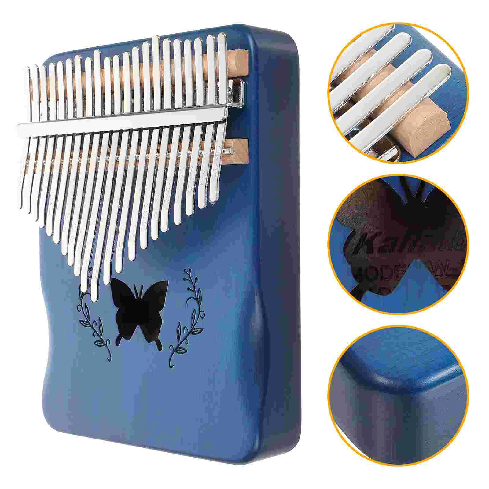 

Piano Kalimba Thumb Finger Hand Instrument Portable Key Wood Tones Musical Keys Mbira Kids Hammer Tuning Blue Simple Pendant