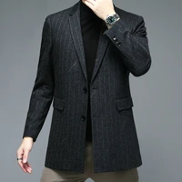 winter men gray striped sheep wool blazers england style noctched collar cashmere woolen jacket suits smart casual outfits 2022