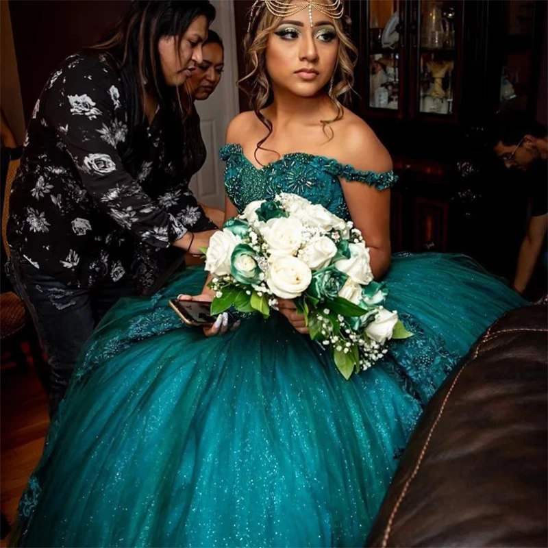 Фото Платье для Quinceanera, блестящее платье с аппликацией из бисера, милое платье для Quinceanera 16 15, бальное платье №3