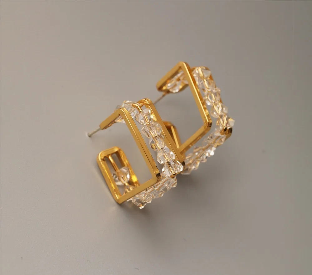 

New 2022 Original Design High-fidelity 18K Gold Plated Geometric Diamond Earrings