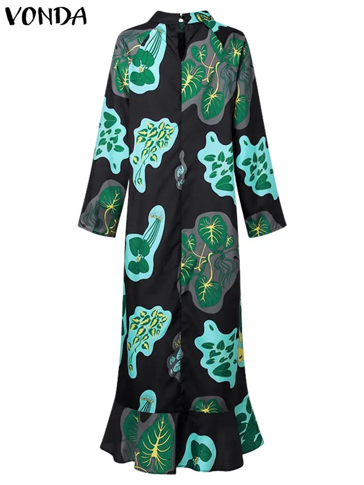 Plus Size 5XL Maxi Dress Women VONDA Summer Floral Print Long Sleeve Oversized Dress 2023 Summer Casual Loose Party Robe Femme