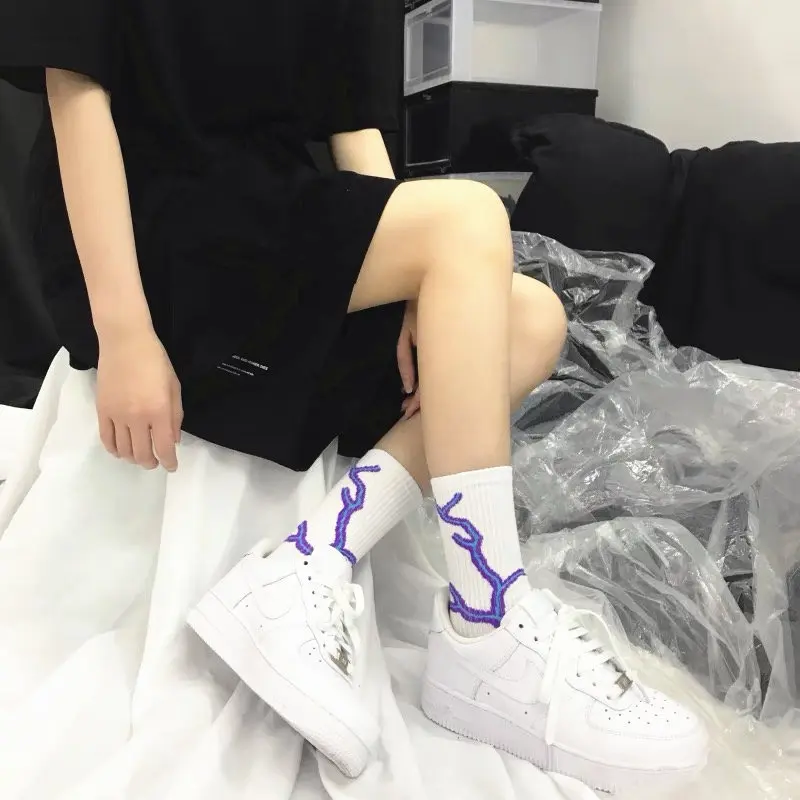 

Spring Summer Socks Boat Socks Short Hot Fashion Girls Purple Lightning Skateboard Woman Socks