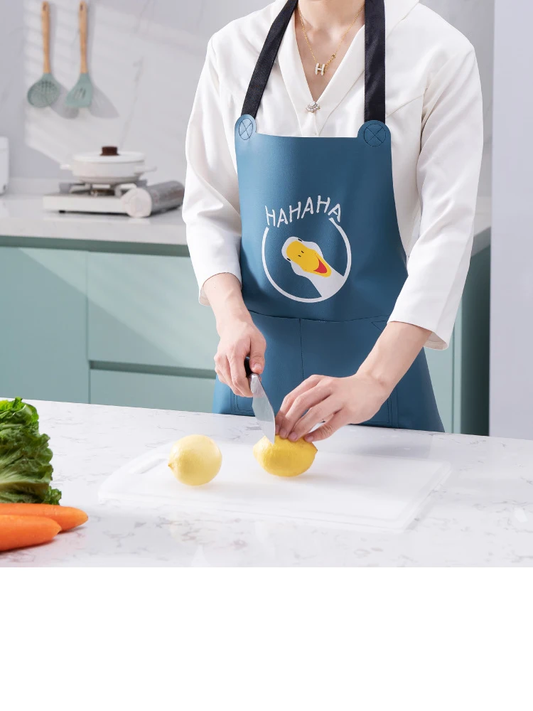 

Bule Hospitality Aprons Leather Apron for Kitchen Women Pu Cutting Cape Solid Color Household Cleaning Tools Accessories Home