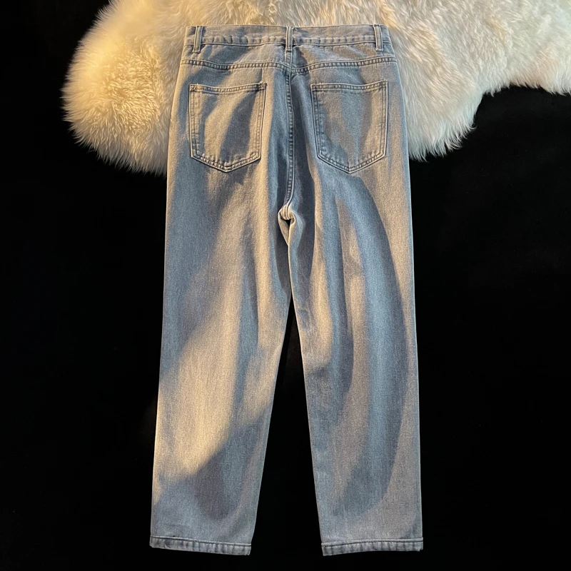 2022 New Men's Shredded Denim Ankle-Length Pants Korean Style Fashion Casual Baggy Wide-leg Jeans Male Trousers