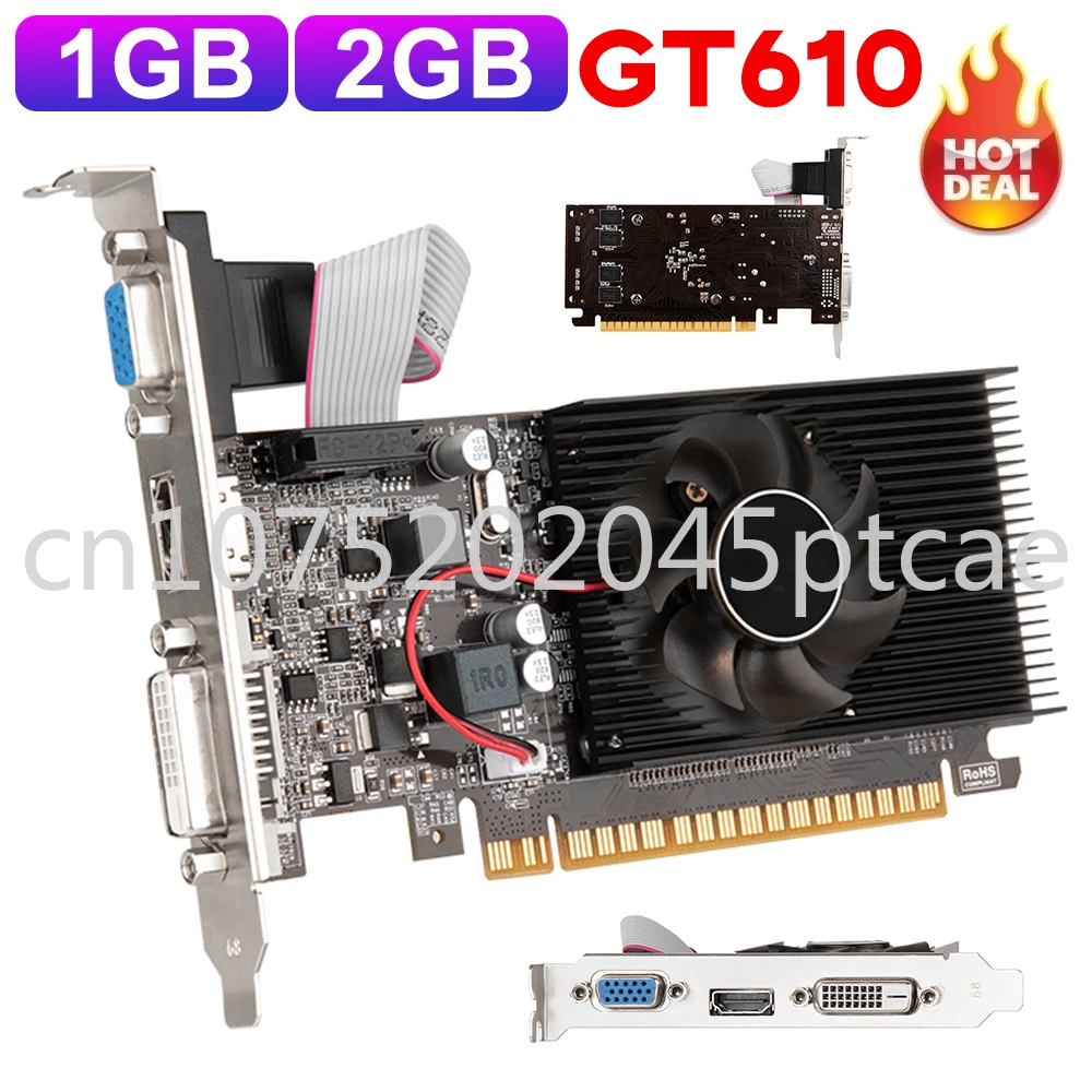

1-8PCS GT610 1GB/2GB Computer Graphics Card 810MHZ DDR3 HD VGA DVI Interface Replacement Video Cards For Computer Desktop Game