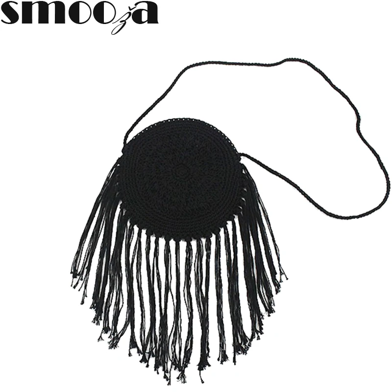 SMOOZA Straw Bag Popular Summer Cotton Rope Hollow Tassel Tote Women Knitting Net Vintage Chic Handbag Fashion Message | Багаж и сумки