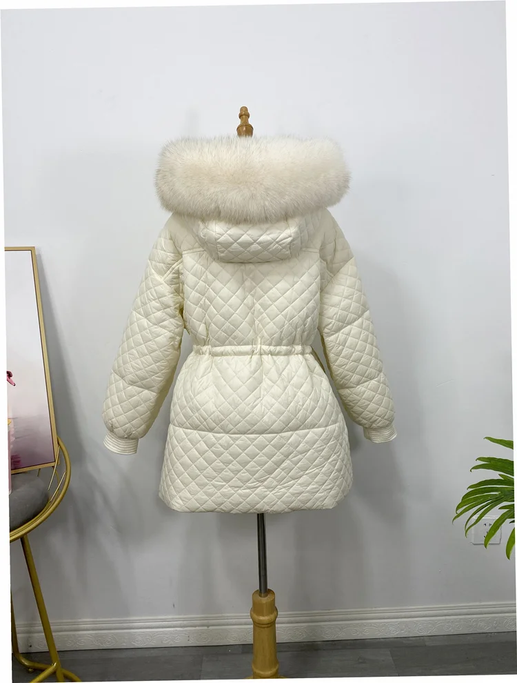 Women Duck Down Coat for Winter 2023 Lady Outfit Puffer Jacket with Big Real Fox Fur Hood Grey Black Green Cream White Plus Size