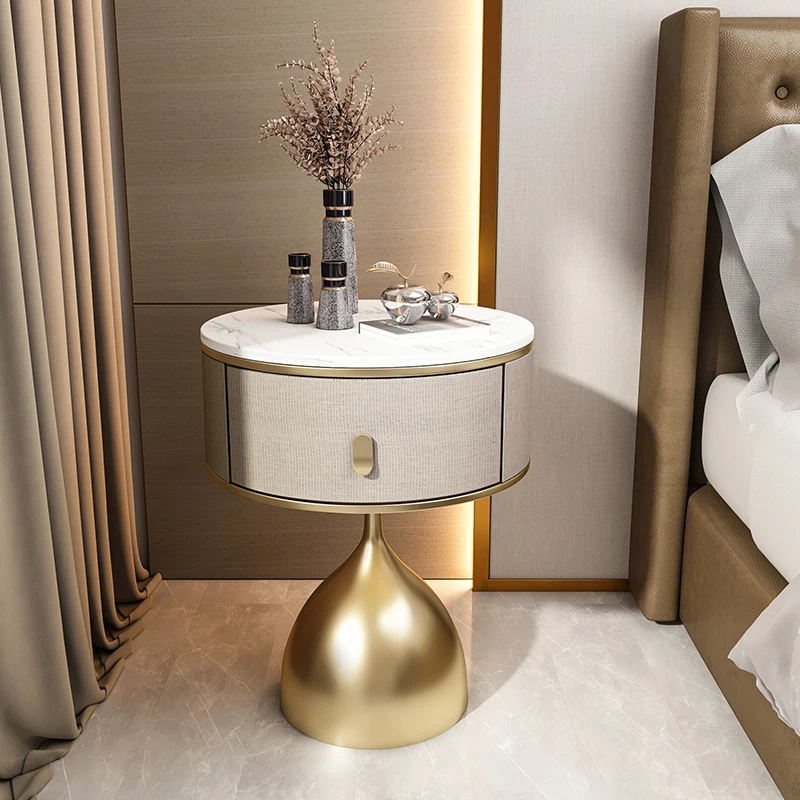 

Coffee Bedside Table Nightstand Bedroom Iron Nordic Bedside Table Nightstand Round Cabinet Comodini Luxury Furniture YY50BT
