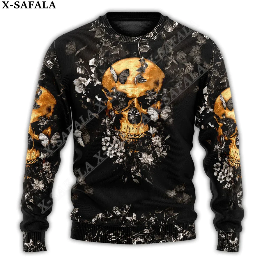 Трикотажные ужасные Рождественские свитера с рисунком черепа в стиле ретппи