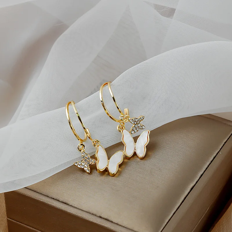 

2022 New Design Korean Zircon Shell Double Butterfly Stud Earrings For Women Girls Fashion Elegant Wedding Earrings Jewelry Gift