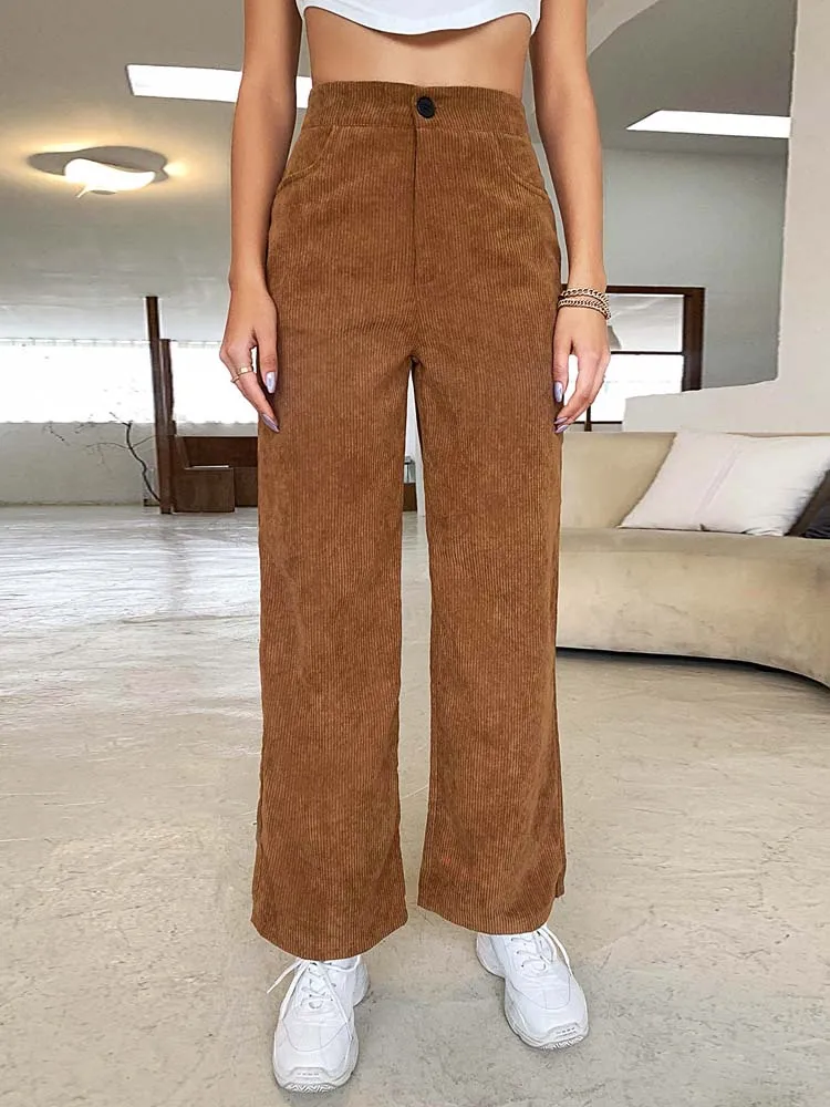 Женские вельветовые брюки с завышенной талией