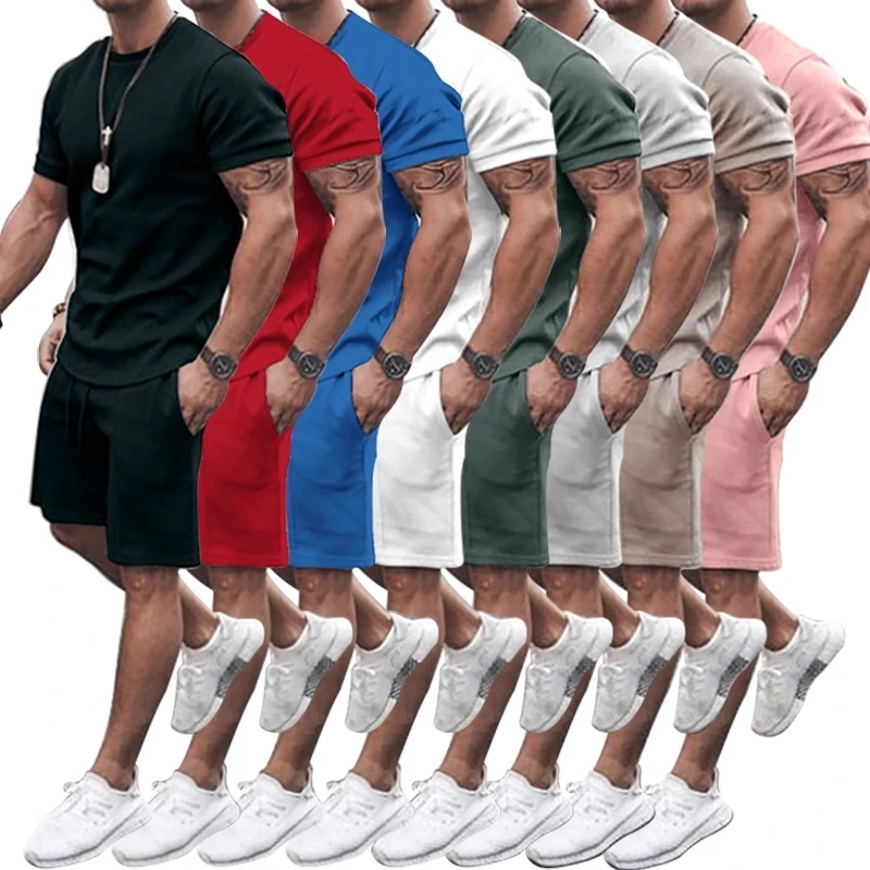 

Men short sleeved shorts two piece set sports and leisure suit men outfit set two piece set summer men clothing set