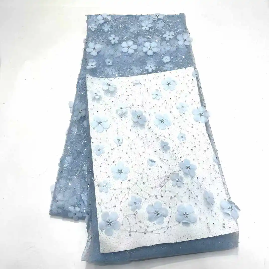 Роскошная зеленая 3D Цветочная африканская кружевная ткань 2024 французская из