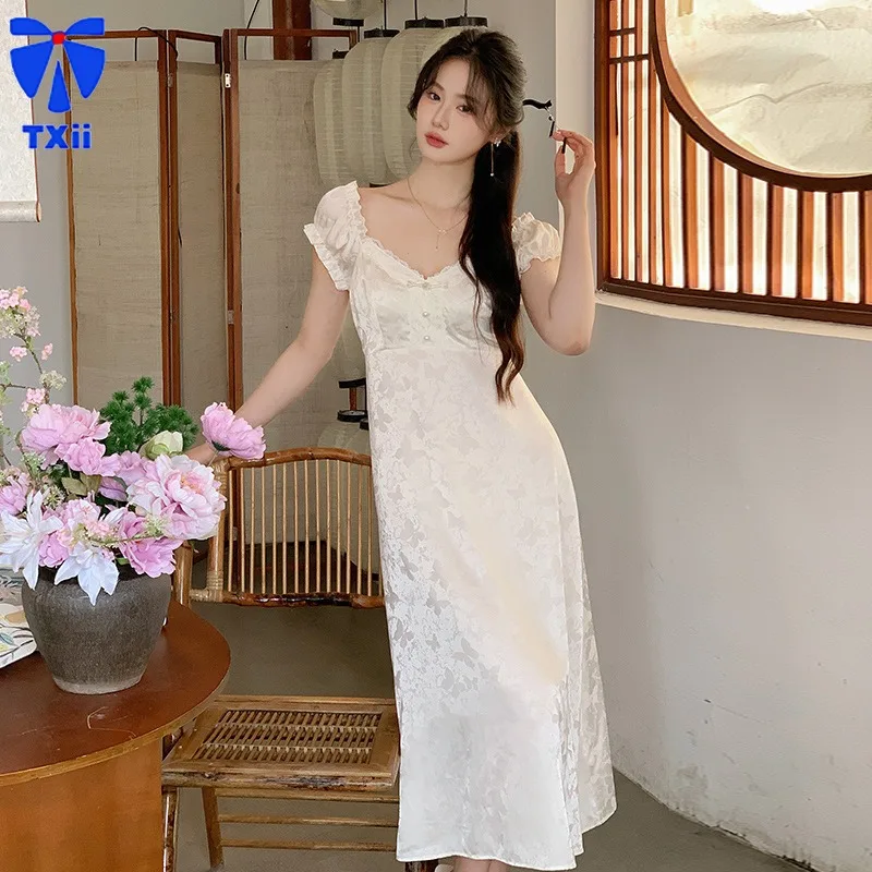 Пижама в стиле принцессы пикантное Летнее шелковое женское однотонное домашнее