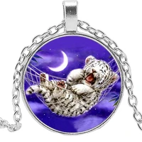 2019 hot creative white tiger time crystal glass convex round pendant necklace clothing sweater chain jewelry