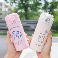 cartoon matte vacuum stainless steel vacuum flask with straw pea cover portable cute thermos mug travel thermal water bottle
