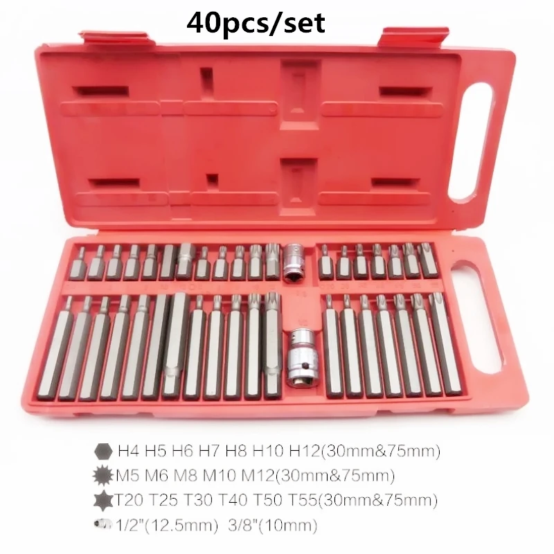 

40pcs Torx Star Spline Hex Allen Key Socket Bit Set 3/8 & 1/2 Drive Long Deep