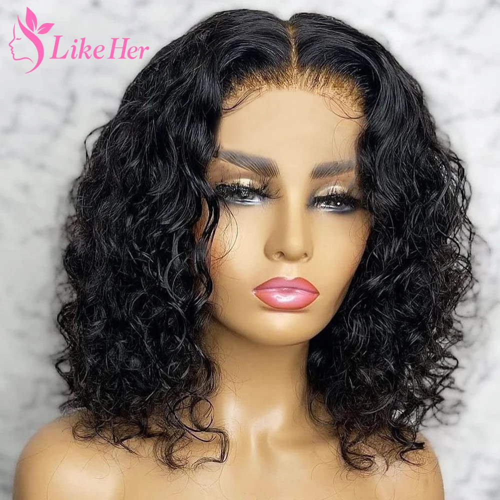 

Water Wave Lace Front Bob Wig 13x5x2 Human Hair Lace Frontal Wigs For Women Brazilian Bob Wig Lace Front Human Hair T Part Wig