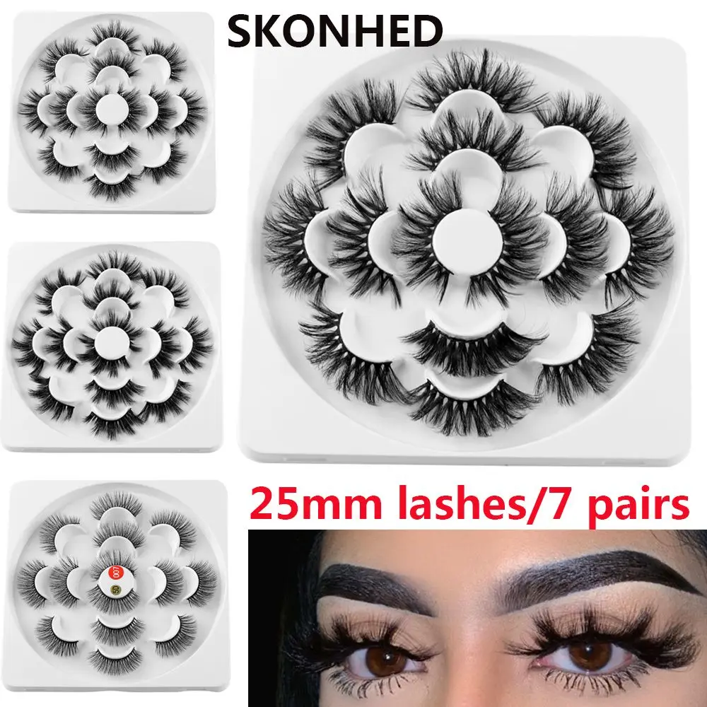 

7 Pairs Stylish Thick Cross Natural Long Wispy Fluffy 3D Mink Hair 25mm Lash Eye Lashes Extension False Eyelashes